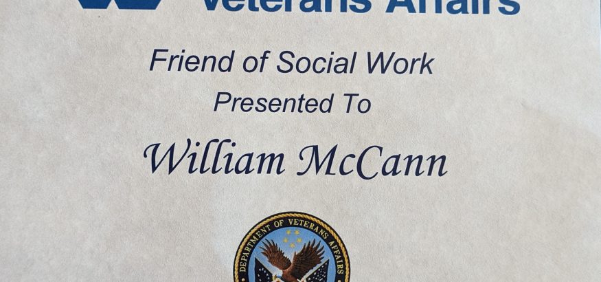 Department of Veterans Affairs Friend of Social Work Presented to William McCann